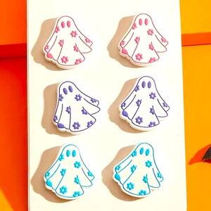 3 Pk Funky Halloween Ghost Flower Retro Fun Earrings Colorful Spooky Fall